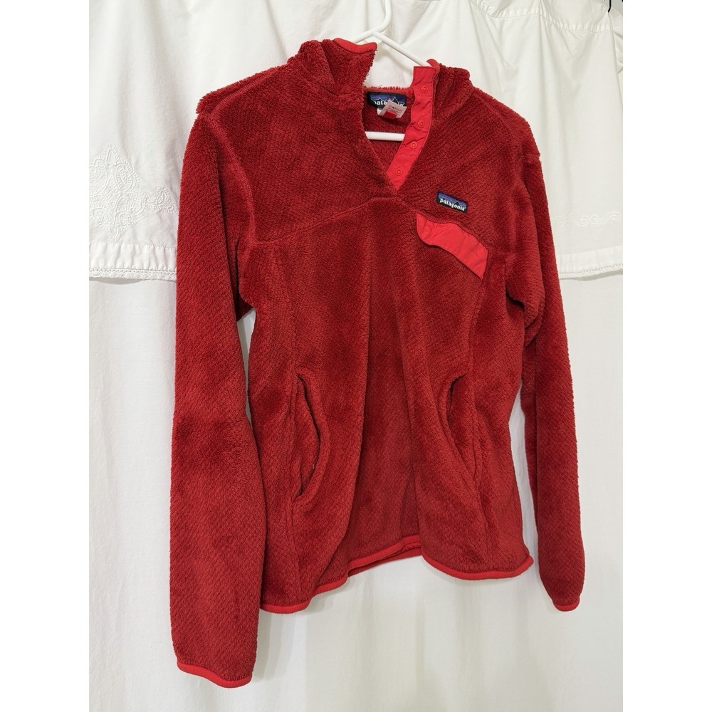 Patagonia Women's Polartec Fleece Jacket Size Medium Red Pullover Hoodie